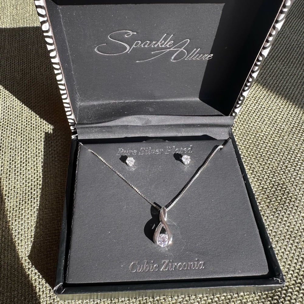 Sparkle Allure Silver Plated Necklace and Earring Set